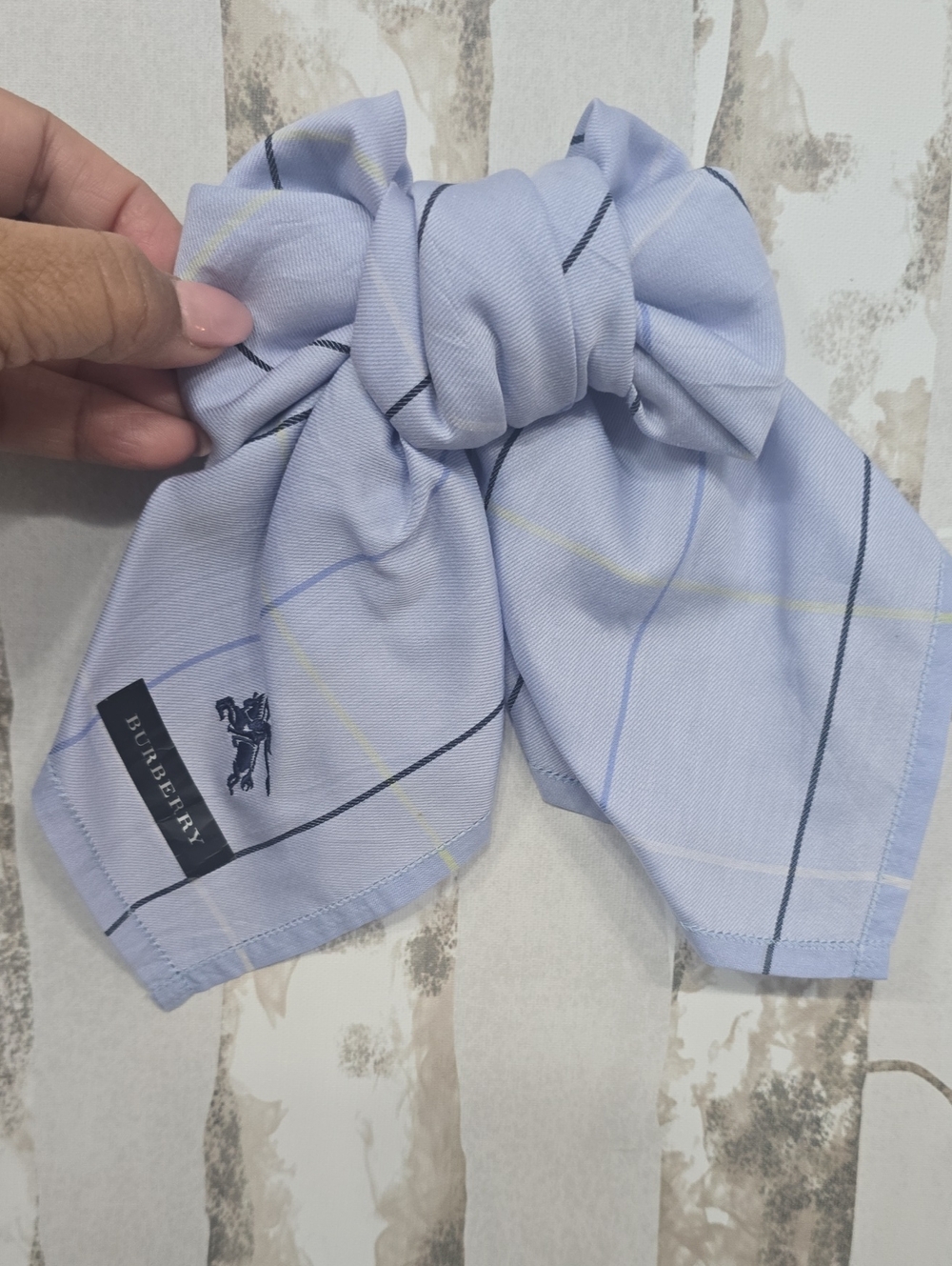 Burberry Light Blue Windowpane Cotton Pocket Square Scarf
